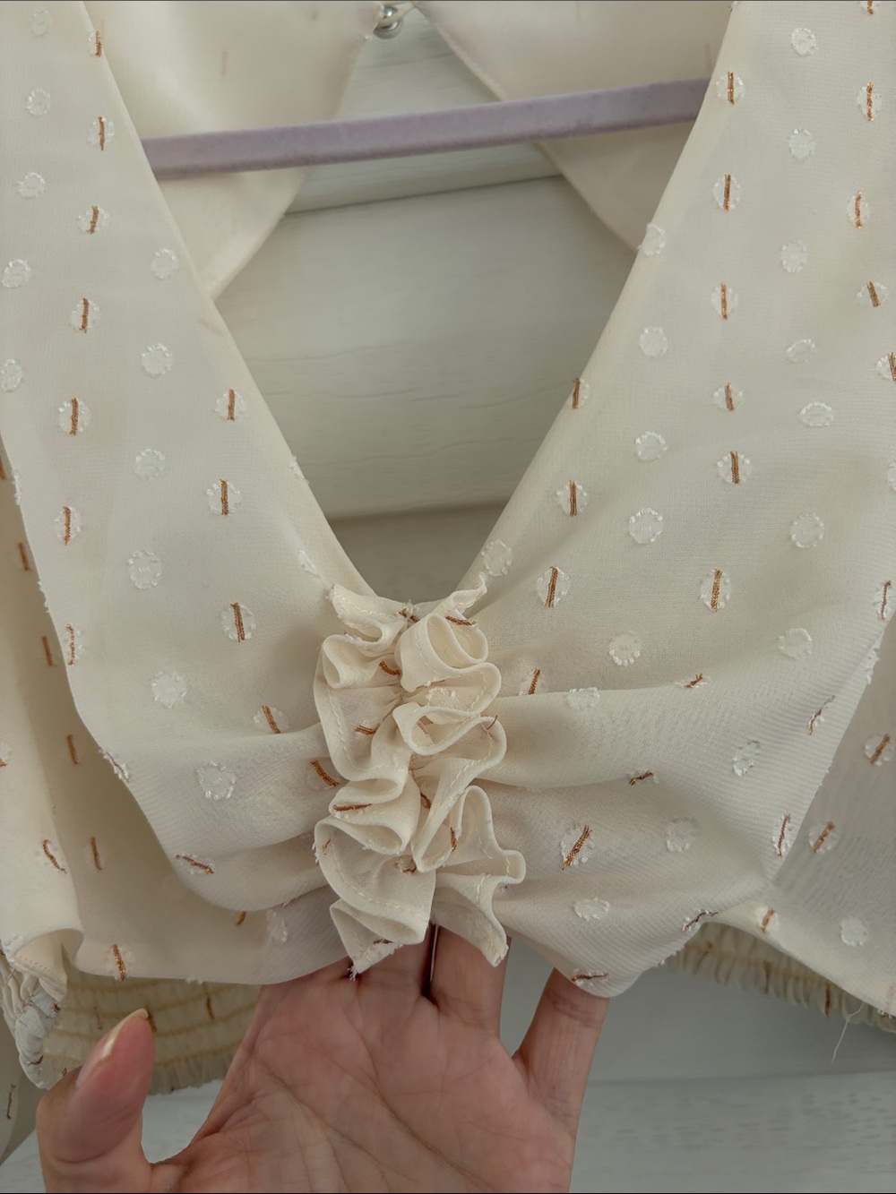 AFRM M Ivory Puff Sleeve Crop Top Gold Detail Open Back Romantic Boho - Picture 4 of 10